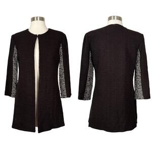 NEW Misook | Chocolate Brown Tan Two Tone 3/4 Sleeve Knit Work Jacket XS NWT